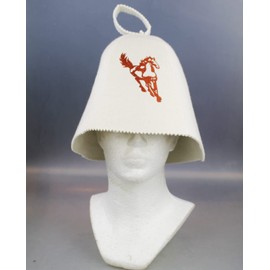 GMMH 5177-1115 Felt Cap Sauna Hat White with Embroidery Horse Design 5 Sauna Hat for Sauna Felt Hat