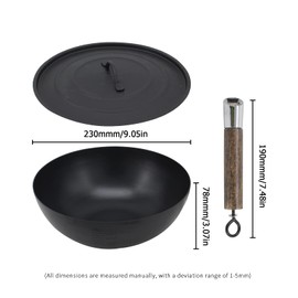 Non-Stick Cast Iron Wok Small Wok Pan with Iron Lid Wodden Handle Suitable for All Stoves, 9" Mini Wok