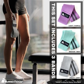 Meteor Non-Slip Resistance Bands Set - Fabric Booty Bands for Exercise & Fitness - Non-Roll Hip Band Squat Band with Varying Resistance Levels for Strength Training