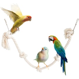 78.7 Inches Cotton Climbing Rope, Lengthen and Bold Bird Ladder Bridge, Swing Pet Cage Accessories for Parakeets, Cockatiels, Macaw (Grey, One Size)