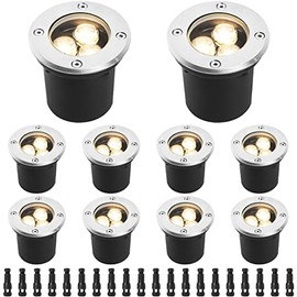 EAGLOD Low Voltage Landscape Lights LED Well Lights,3W Landscape Lighting with Connectors IP67 Waterproof Outdoor In-Ground Lights Warm White for Garden Tree,Driveway,Deck(12V-24V 10Pack)