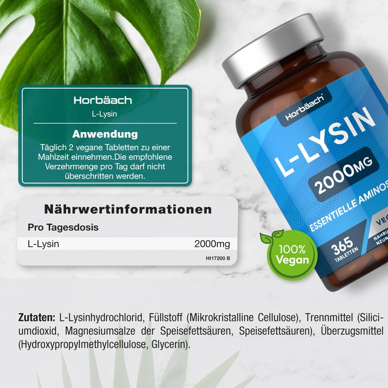 L Lysine Tablets High Dose 2000 mg | 365 Vegan