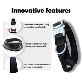 Tactical Dog Collar for Small Dogs [Tactical Dog Collar with Handle]; Military Grade Tactical Heavy Duty Dog Collar with Metal Buckle and Leash Clips; Dog Collar with Handle (Small, Black)