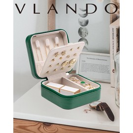 Vlando Travel Jewelry Case with 16 Earring Plates,Small Travel Jewelry Organizer Box,Gift for Girls Women,Dark green