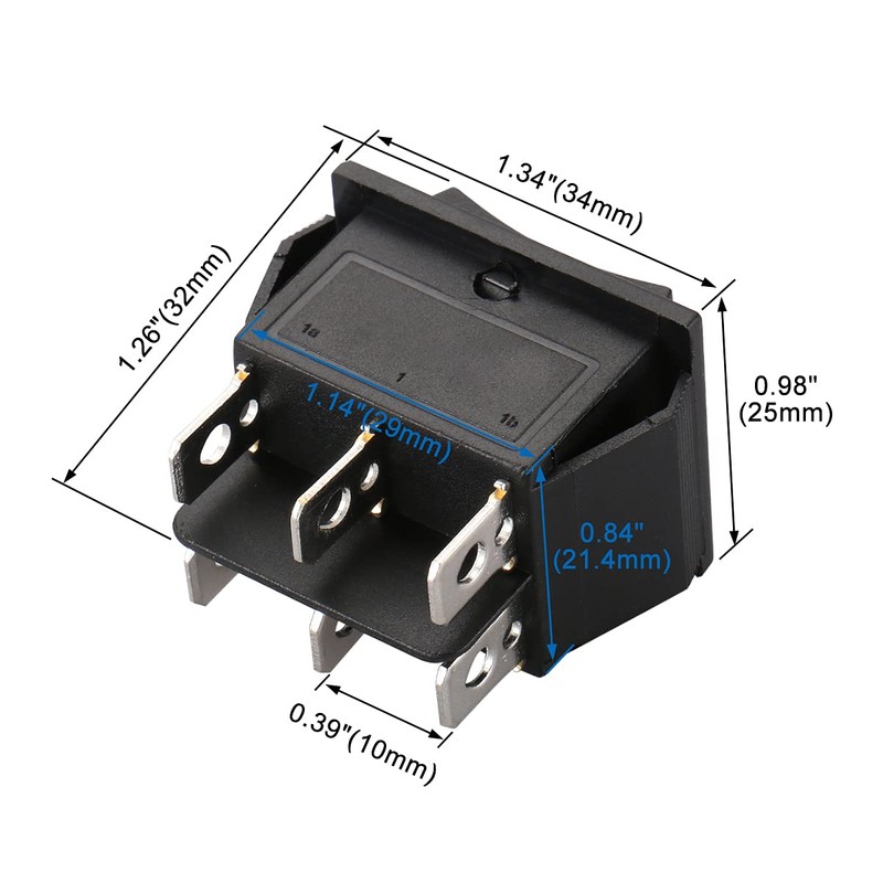 Baomain Momentary Rocker Switch 6 Pin DPDT Button On/Off/On AC