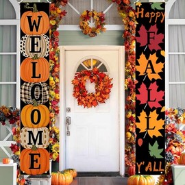 Thanksgiving porch banner giant 71x11.81 inches - outdoor autumn decoration, front door banner with washer, suitable for family gatherings, autumn harvest decoration (black)
