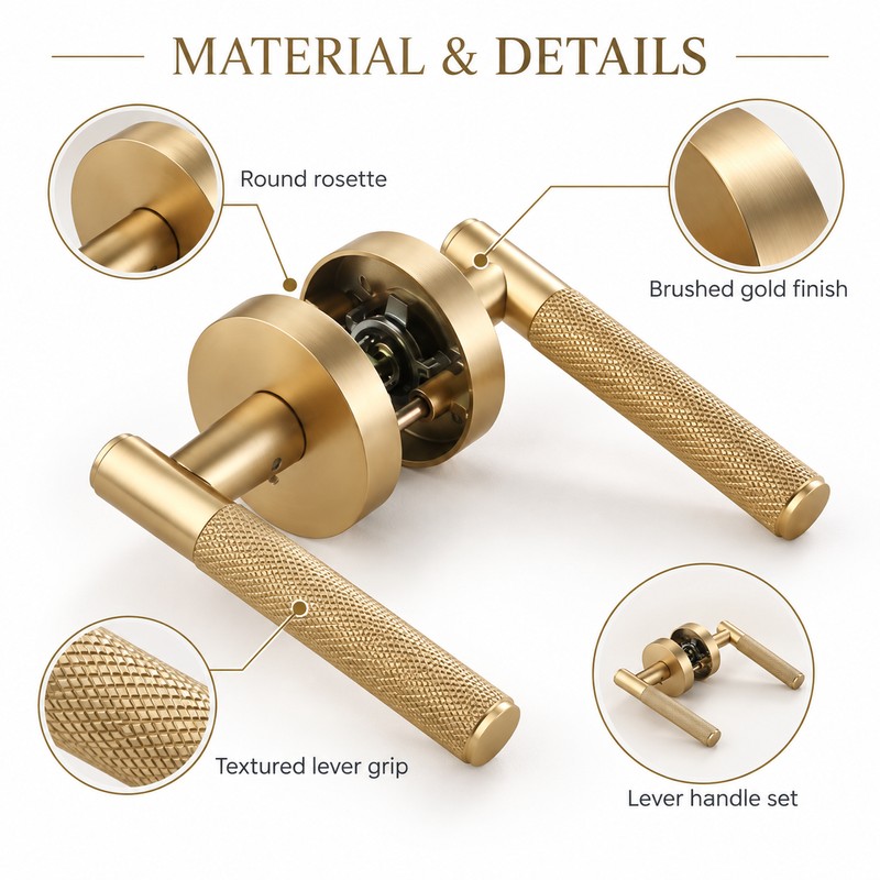 Privacy Door Lever for Bedroom & Bathroom – Reversible Keyless