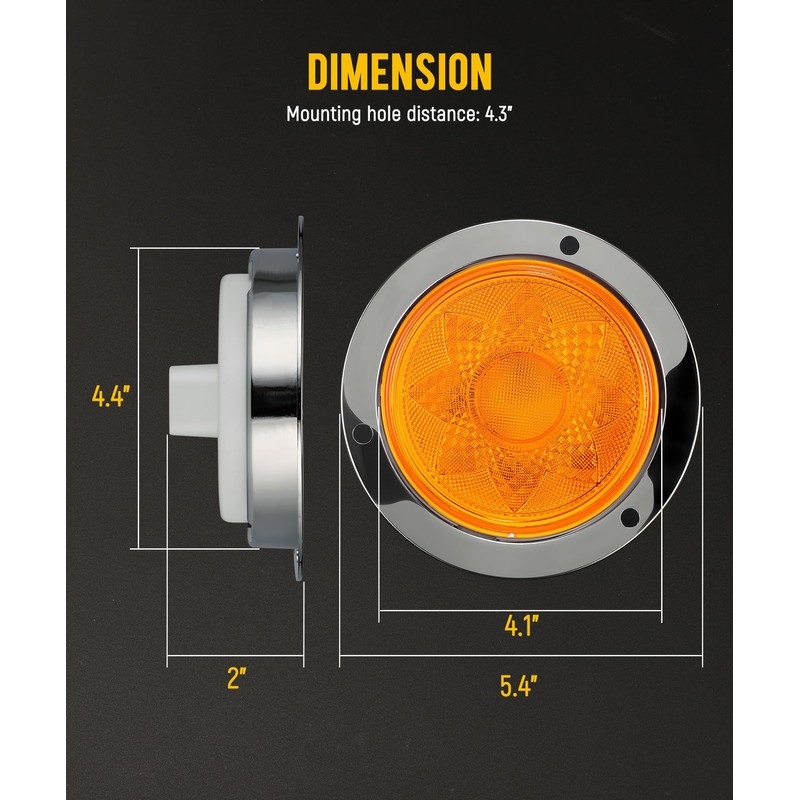 Partsam 2Pcs 4 Inch Round LED Trailer Lights Yellow/Amber Lotus