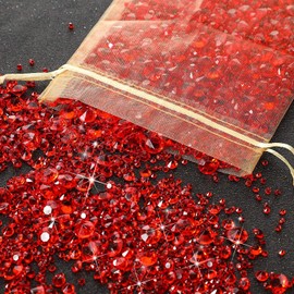 FENGCHUANG 4000 Pieces Red Acrylic Rhinestones, Ideal for Table Decoration, Wedding Parties, Vase Filling, DIY Decoration Accessories (3 Sizes)