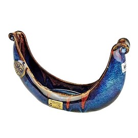 Colm de Ris Irish Pottery Dish Boat Shaped Ceramic Sauce Plate Celtic Triple Spiral Handmade in Ireland