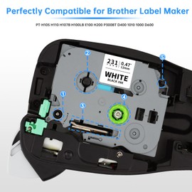 UniPlus 10x Compatible Tze-231 for Brother P-touch tapes TZe231 Tz231 Tzc231 12 mm Laminated Label Tape Black on White for P-Touch PT-H105 PT-H100lb PT-D210 PT-E110 PT-H100r PT-H108 PT-1010 PT-100 00