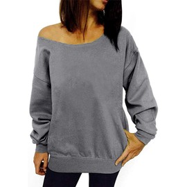 GSVIBK Womens Black Sweatshirts Casual Off Shoulder Sweatshirt Long Sleeve Letter Printed Shirts Slouchy Pullover Gray 107-XL