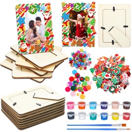 Gerrii 12 Packs Christmas Picture Frame Painting Craft Kit Wooden DIY Photo Frame for 3 x 5 Inch Photo Unfinished Wooden Photo Frames with Foam Stickers Painting Tools Set for Xmas Paint and Decorate