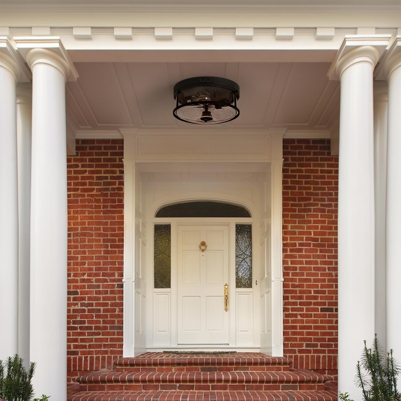 Outdoor Ceiling Light, 2-light Motion Sensor Flush Mount Ceiling Light