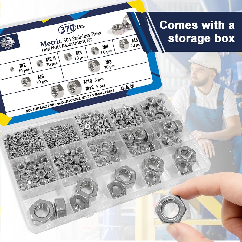 ZQZ 370 PCS Metric Hex Nuts Assortment Kit,M2 M2.5 M3