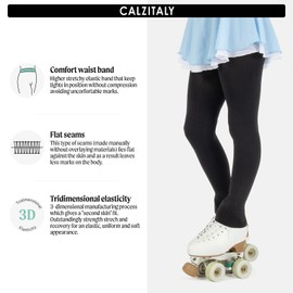 CALZITALY Figure Skating Tights for Girls, Footless Tights, Skating Leggings, Opaque Leggings, 80 DEN, Made in Italy (Black, 8-10 Years)
