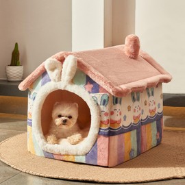 Jiupety Cute Cat Houses for Indoor Cats, Dog Bed with Cover Cave, M Size Cat Cave Up to 15 lbs Cat and Puppy, Igloo Dog House with Non-Slip Bottom, Rainbow