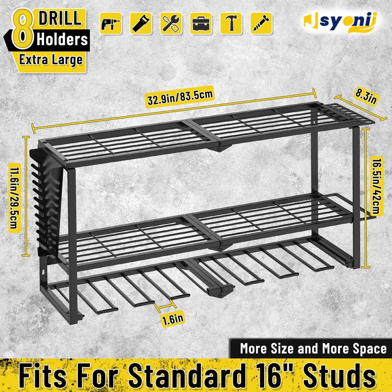 jsyonii Power Tool Organizer Wall Mount, Heavy Duty 8 Drill