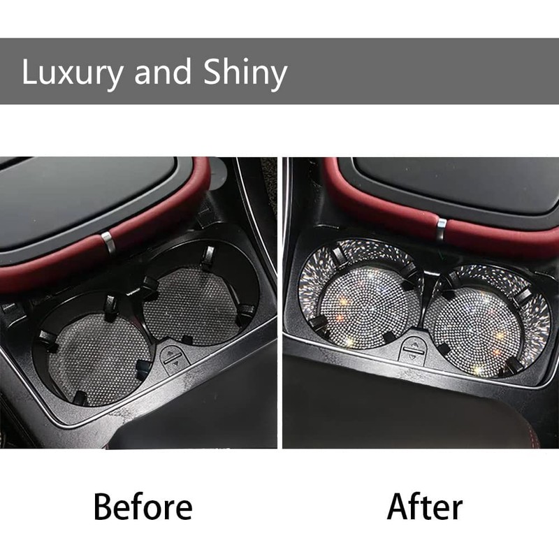 2pcs Bling Car Cup Holder Coasters & 2pcs Push Start
