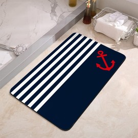 YISUMEI Nautical Stripe Anchor Bathroom Mat, Non-Slip Super Absorption Bath Carpet with Rubber Backing, Fit Under Bathroom Doormat Floor Rugs for Shower Buthtub Sink, 16"x24"