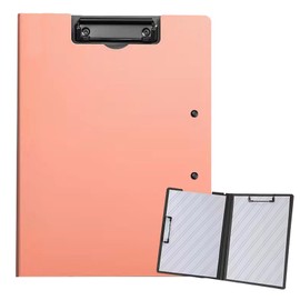 Clipboard Folder A4 Bi-Fold Loose Leaf Binder Waterproof File Protection Thin Portable Stationery Conference Pad Office Supplies School Home Binder (Pink)