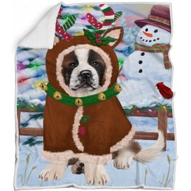 St. Bernard Dog Blanket - Christmas Gingerbread Reindeer - Super Soft & Warm Pet Theme for Sofa or Bed, Warm Fleece, Sherpa or Woven Material, 60x80 Fleece