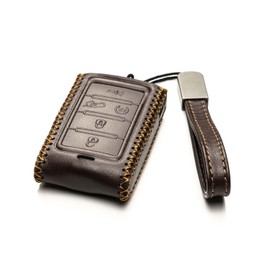 Vitodeco Genuine Leather Smart Key Fob Case Compatible with Jeep Wagoneer, Jeep Grand Wagoneer, Jeep Grand Cherokee 2022-2025 (5-Button, Brown)