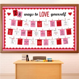 gisgfim Valentine's Day Bulletin Board Set Decoration Valentines Love Heart Paper Cutouts for Craft Projects Valentine's Day School Classroom Party Blackboard Wall Supplies(28 Ways to Love Yourself)