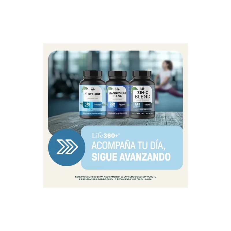 L-glutamina Life360+ Pure Glutamine 180 Cápsulas Magnesio Sin sabor