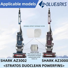 Bluearks 7PCS Shark Stratos Filter Replacements Compatible with AZ3002 AZ3000 AZ3000W Shark Stratos Duo Clean PowerFins Upright Vacuum Kit Includes 1 Brush Roll+2 HEPA + 4 Foam & Felt Filters
