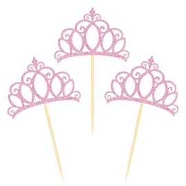 Donoter 24 piezas de decoración de cupcakes con corona de princesa rosa para decoración de fiesta de cumpleaños, baby shower
