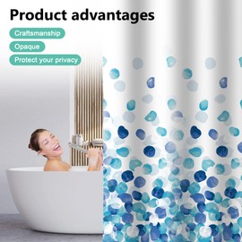 TRUSTLIFE Shower Curtain Waterproof Polyester Bathroom Curtains,180 x 200 cm Washable Bath Curtains, Quick-Drying, Weighted Hem Shower curtains for wet room, Shower Curtain with 12 Hooks - Blue