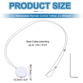 PATIKIL 1.5m / 4.9Ft Retractable Remote Control Tether, 2 Pcs Round Security Remote Cable Lock Adjustable Cable Leash Length for TV Remote Control Gaming Controller, White