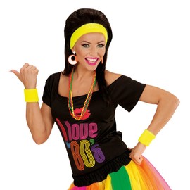 NET TOYS Sweatbands Sweatband Set Neon Yellow Headband and Two Bracelets Sweat Bands 80s Party Accessories Theme Party Costume Accessories Carnival Costume Accessories