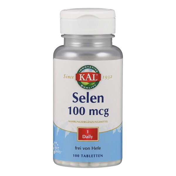 Kal Selenium, 100 mcg, 100 tablets, vegan, without genetic engineering, no sugar, lactose free, gluten-free, laboratory tested, dietary supplement with selenium, essential trace element