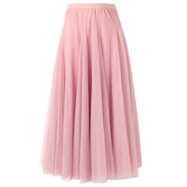Tulle Skirts for Women, Elastic High Waist A Line Basic Long Tutu Layered Mesh Maxi Swing Skirt Light Pink, Small