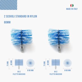 BARETTO Replacement Brush for Your Pellet Stove Cleaning Kit, 2 Standard Nylon Brushes, Suitable for Cleaning the Fireplace with Curves (80mm)