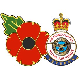 RAF Royal Air Force Veteran Poppy Car Window Sticker - HM Armed Forces - In Support of Veterans Lifeline Charity