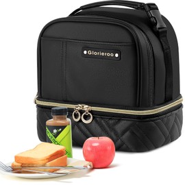 GLORIEROO Lunch Box Bag Women Girls - Double Deck Vegan Leather Insulated Waterproof Leakproof Cooler for Work Travel Picnics - Back to School Teacher Mothers Day Christmas Birthday Gifts