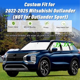 KMF 8pcs Full Window Sun Shade Custom Fit for Mitsubishi Outlander 2022-2025 Accessories(NOT for Outlander Sport) Privacy Car Window Covers for Windshield Side Rear, UV Block and Blackout for Camping