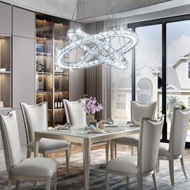 CXGLEAMING 19.7" Modern Chandeliers Crystal Ceiling Light 3 Rings Dimmable LED Pendant Light Fixture Ceiling Hanging for Living Room Dining Room Bedroom Kitchen (Remote Control)