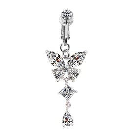 COLORFUL BLING Fake Belly Ring Evil Eyes Devil Butterfly Heart Dangling Fake Belly Button Ring CZ Clip On Non Piercing Fake Belly Button Piercing for Women Stainless Steel Faux Belly Rings -Style 11