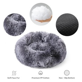 NOYAL Calming Donut Dog Bed for Small to Medium Dogs & Cats - Plush Faux Fur Anti-Anxiety Pet Bed with Machine Washable Cover & Non-Slip Base
