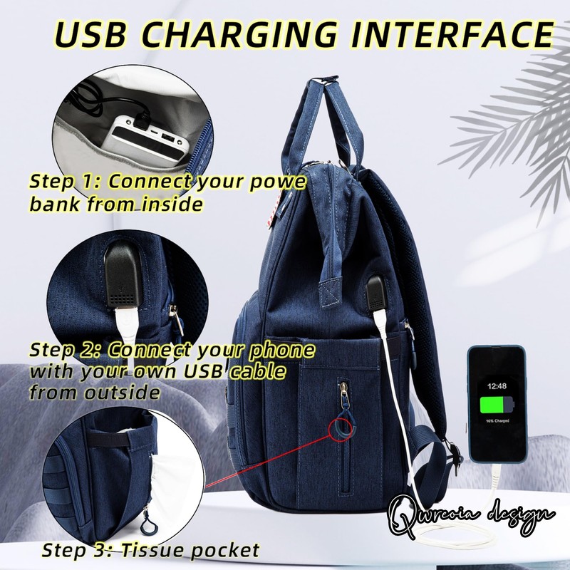 QWREOIA Diaper Bag Backpack for Dad and Mom with USB