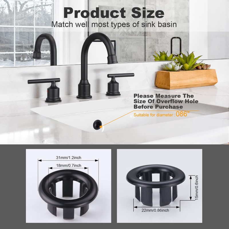 ARCORA 2 Pack Sink Overflow Ring Matte Black Bathroom Kitchen