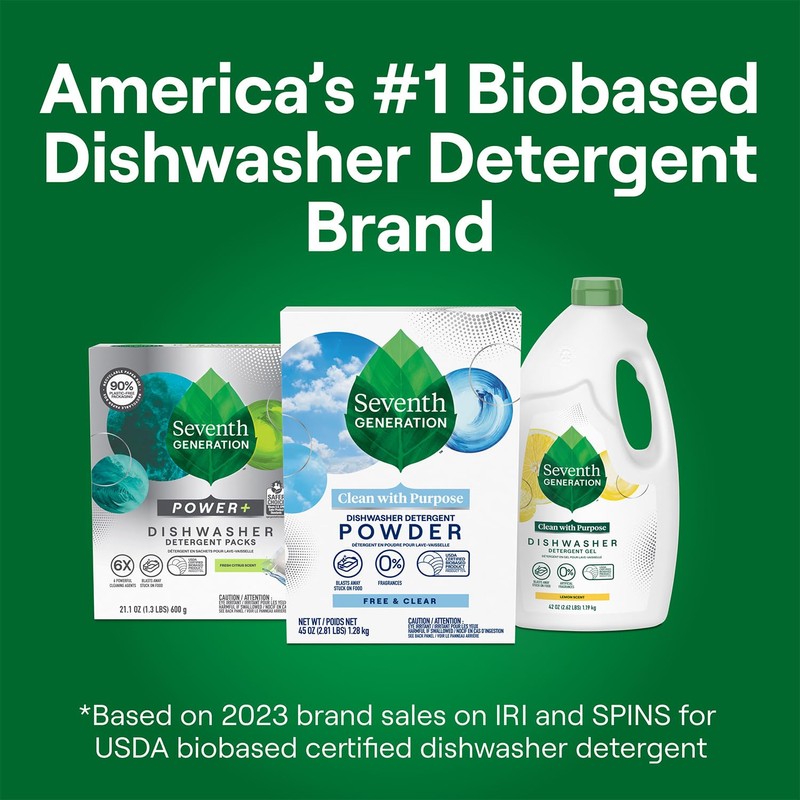 Seventh Generation Dishwasher Detergent Powder + Rinse Aid, Free &