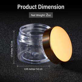 SATINIOR 24 Pieces Empty Clear Plastic Jars with Lids Round Storage Containers Wide-Mouth for Beauty Product Cosmetic Cream Lotion Liquid Butter Craft and Food (Gold Lid, 2 oz)