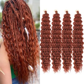 Ocean Wave Crochet Hair 18inch 4packs Deep Wave Crochet Hair Ocean Wave Braiding Hair Crochet Braids Synthetic Braids Wet and Wavy Braiding Hair For Black Women (#350, 18inch,4packs)