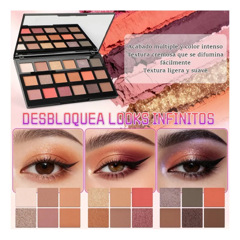 Paleta De Sombras De Ojos Altamente Pigmentada Con 18 Tonos