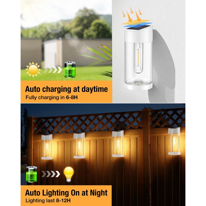 btfarm 10 Pack Solar Fence Lights Outdoor Waterproof LED, Deck